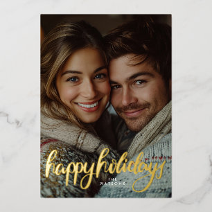 portrait photo happy holidays gold foil holiday card