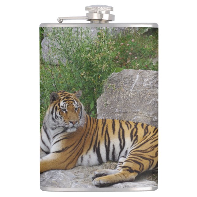Portrait photo of a Siberian tiger Hip Flask (Front)