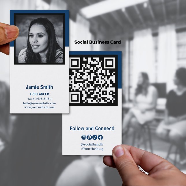 Portrait Photo Social Black, Blue & White Business Card (Portrait Photo Social Black, Blue & White Business Card)