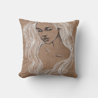 Portrait Sketch: Young Girl Illustration Cushion