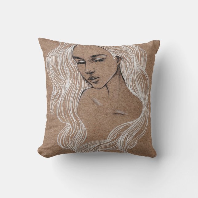 Portrait Sketch: Young Girl Illustration Cushion (Front)