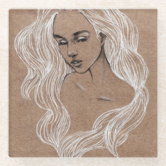 Portrait Sketch: Young Girl Illustration Glass Coaster