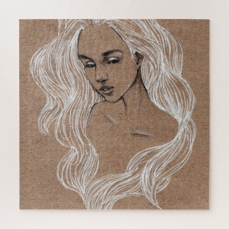 Portrait Sketch: Young Girl Illustration Jigsaw Puzzle