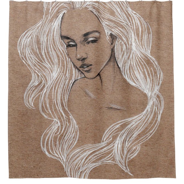 Portrait Sketch: Young Girl Illustration Shower Curtain (Front)