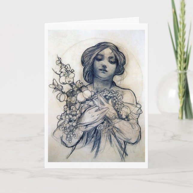 Portrait (Study), Alphonse Mucha Card (Front)