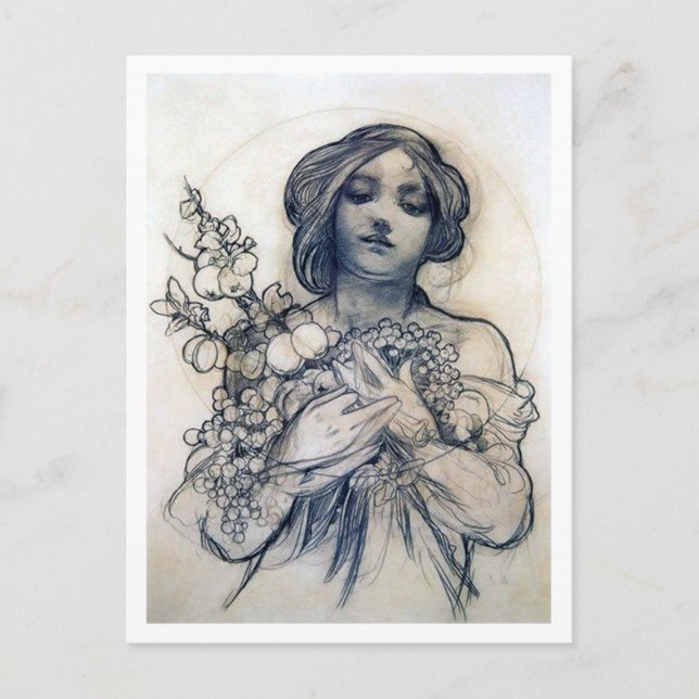 Portrait (Study), Alphonse Mucha Postcard (Front)