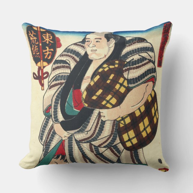 Portrait Sumo Wrestler 1847 Cushion (Front)