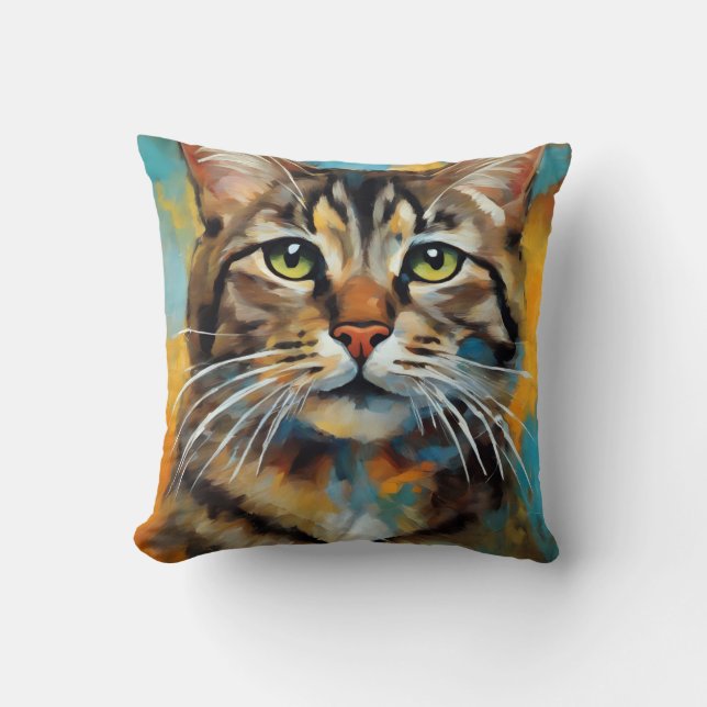 Portrait Tabby cat expressionist Cushion (Front)