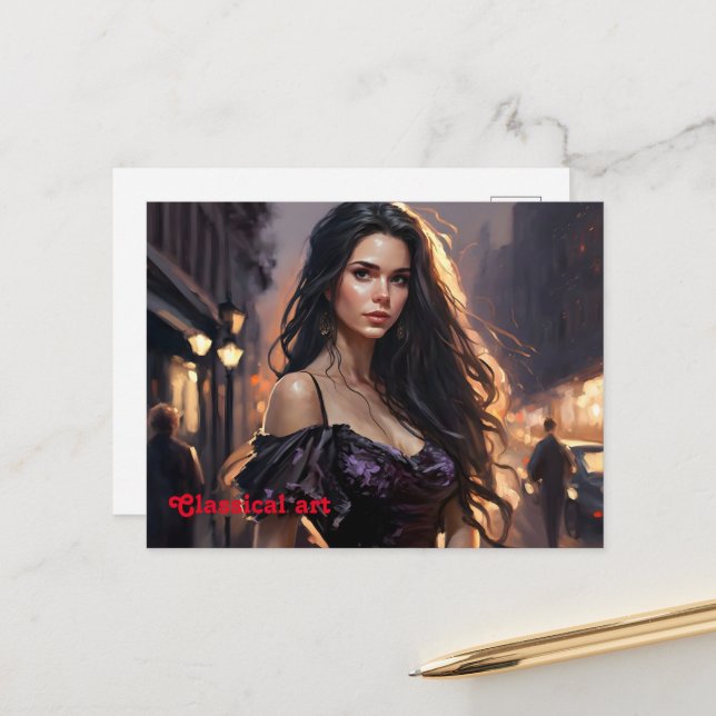Portrait woman elegant fashion art trendy postcard (Front/Back In Situ)