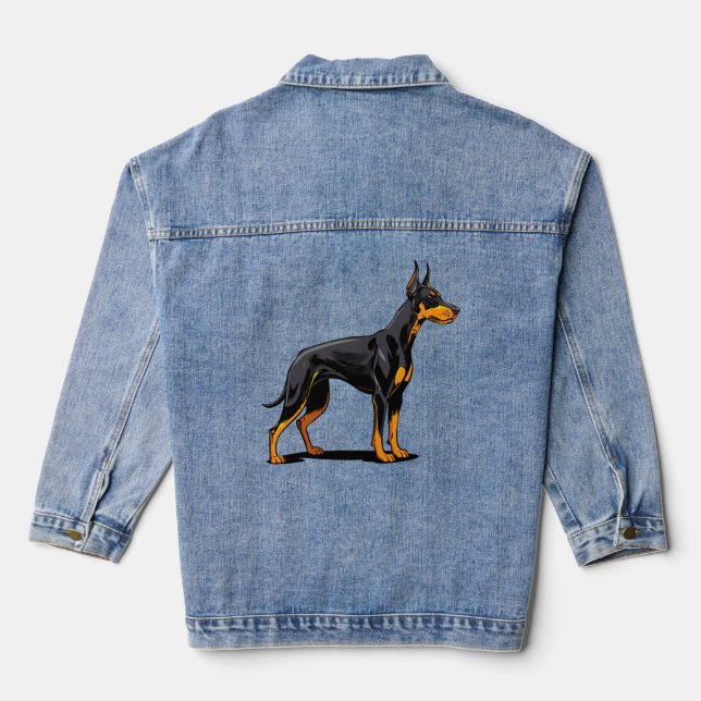 Portraits of a head Doberman dog front view Denim Jacket (Back)