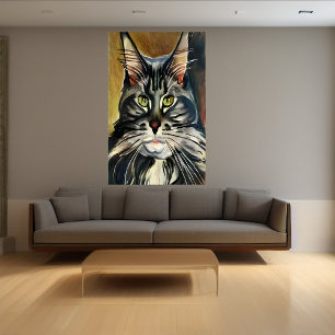 Portraits of a Maine coon   AI Art  Poster