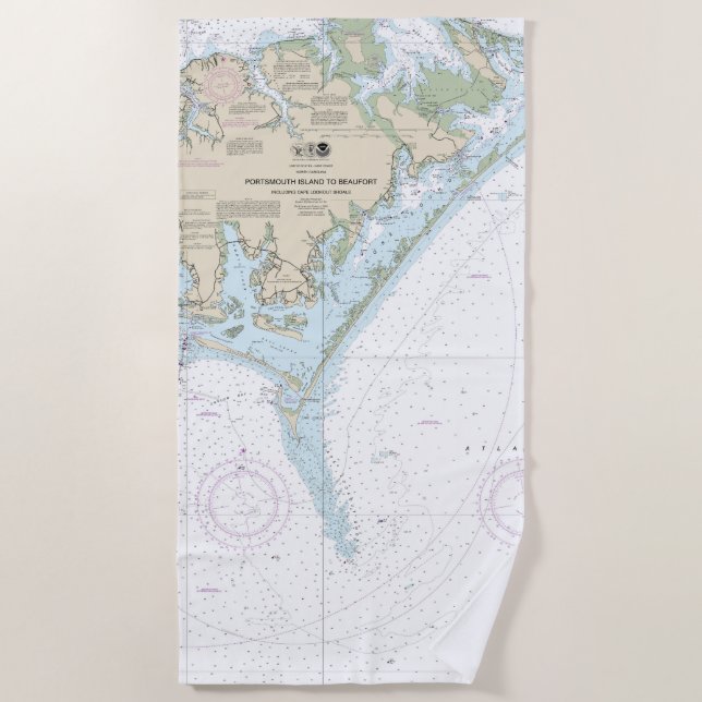 Portsmouth Island to Beaufort Nautical Chart 11544 Beach Towel (Front)