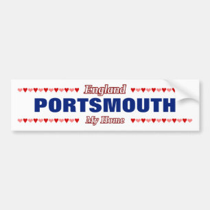 PORTSMOUTH - My Home - England; Red & Pink Hearts Bumper Sticker
