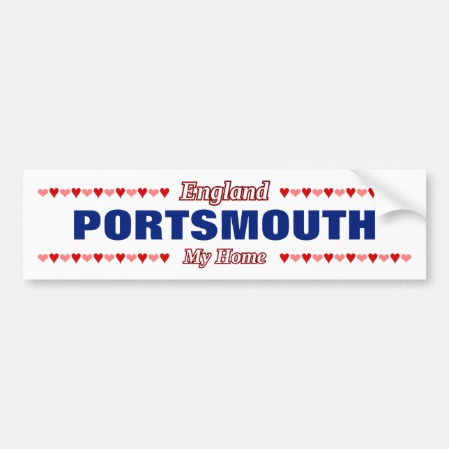 PORTSMOUTH - My Home - England; Red & Pink Hearts Bumper Sticker (Front)