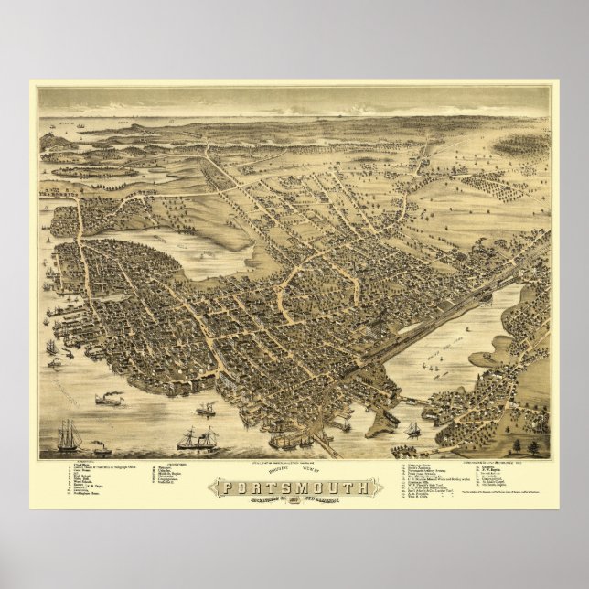 Portsmouth, NH Panoramic Map - 1877 Poster (Front)