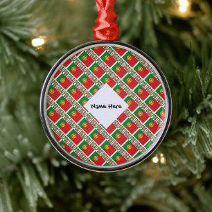 Portugal and Portuguese Flag Tiled Personalised  Metal Ornament