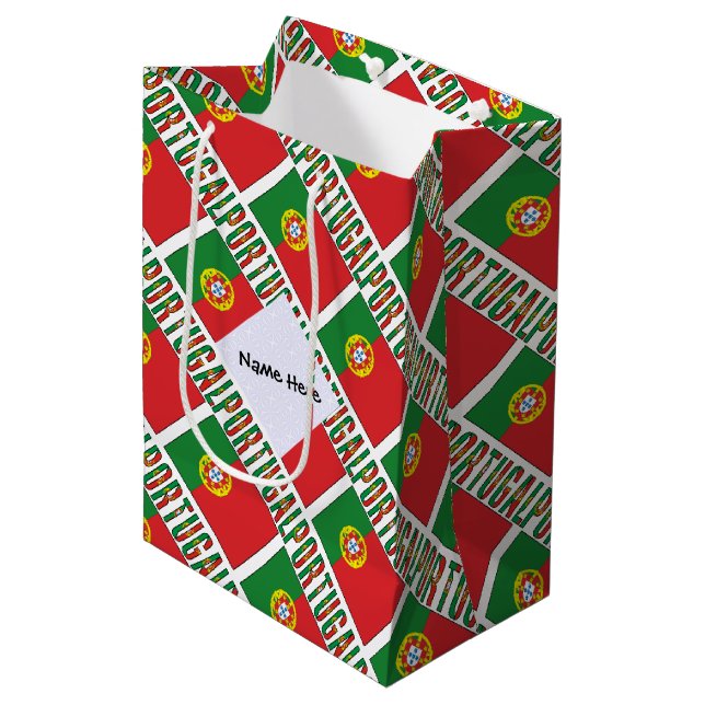 Portugal and Portuguese Flag Tiled with Your Name Medium Gift Bag (Front Angled)