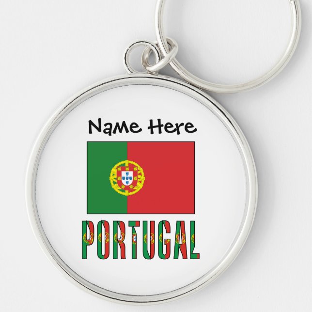 Portugal and Portuguese Flag with Your Name Key Ring (Front)
