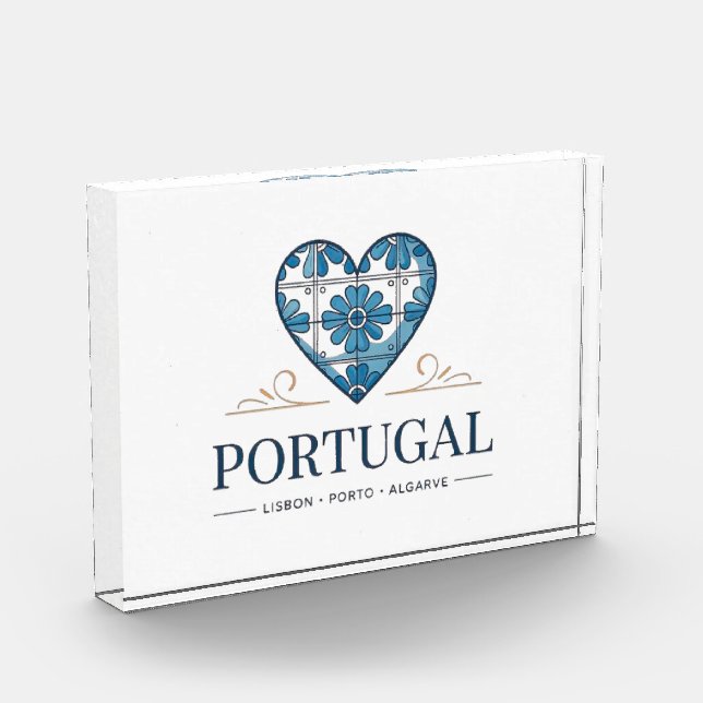 Portugal Azulejo Heart Acrylic Photo Block – Portu (Left)
