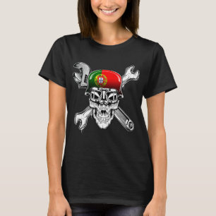 Portugal Biker Skull Motorcycle Flag T-Shirt