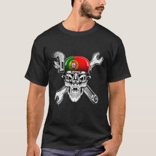 Portugal Biker Skull Motorcycle Flag T-Shirt