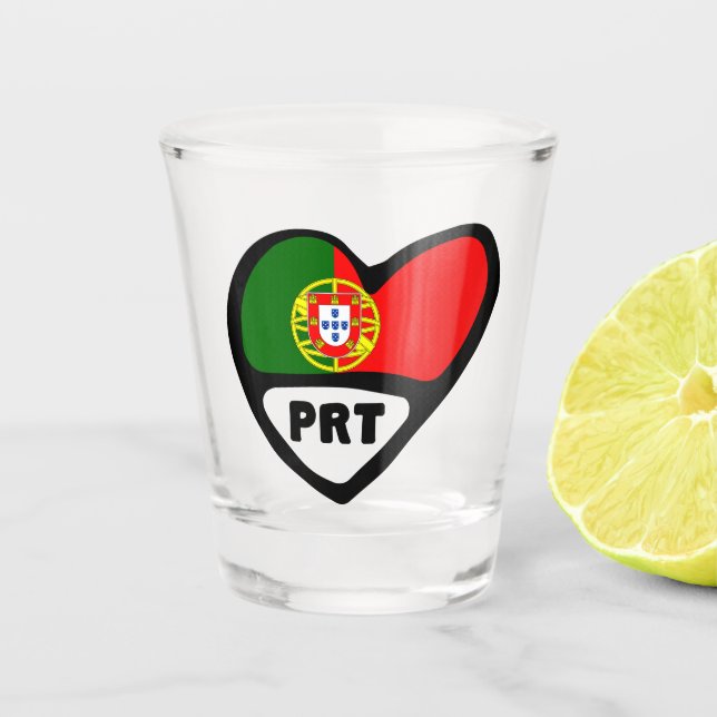 Portugal Country Code Flag Heart, PRT Shot Glass (Front)