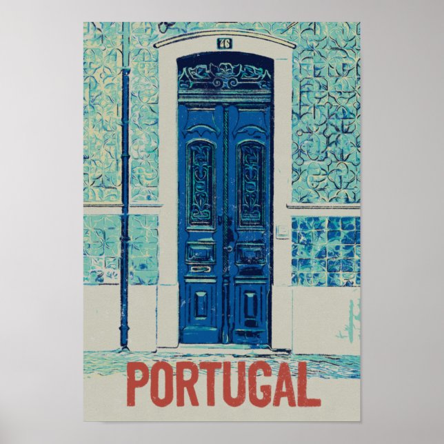 Portugal door and tiles illustration Portugal Poster (Front)