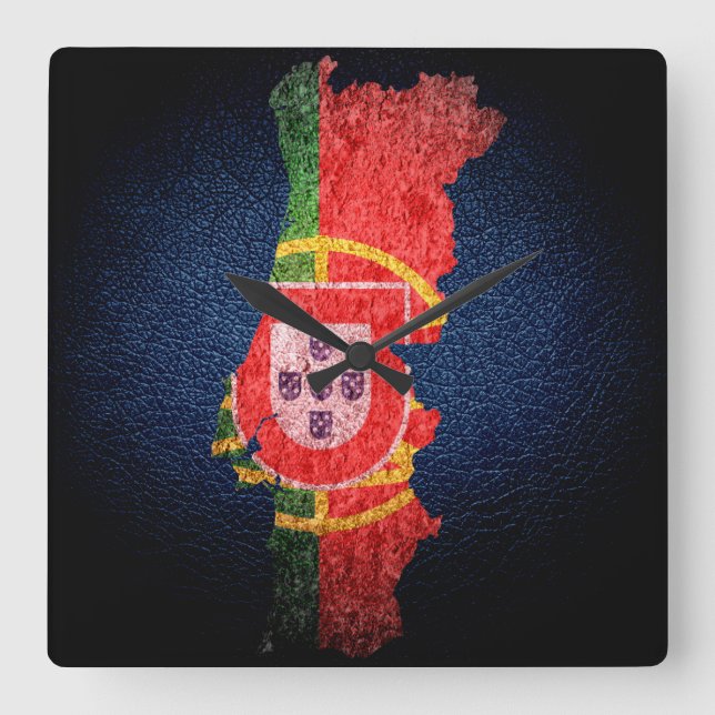Portugal Flag and Map Square Wall Clock (Front)