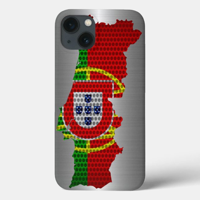 Portugal Flag and Map Steel Metal Hole Case-Mate iPhone Case (Back)