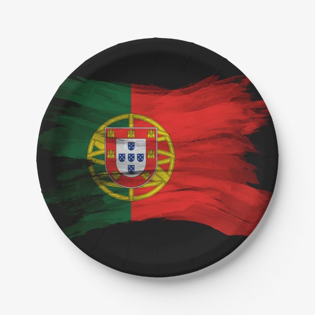 Portugal flag brush stroke, national flag paper plate (Front)
