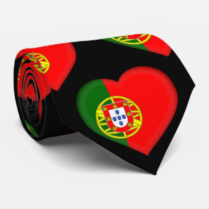 Portugal Flag Colours Heart Pattern Neck Tie