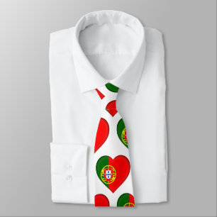 Portugal Flag Colours Heart Pattern Neck Tie