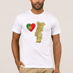 Portugal Flag Heart and Map T-Shirt