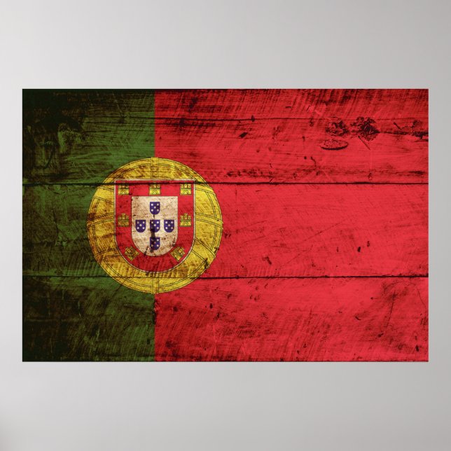 Portugal Flag on Old Wood Grain Poster (Front)