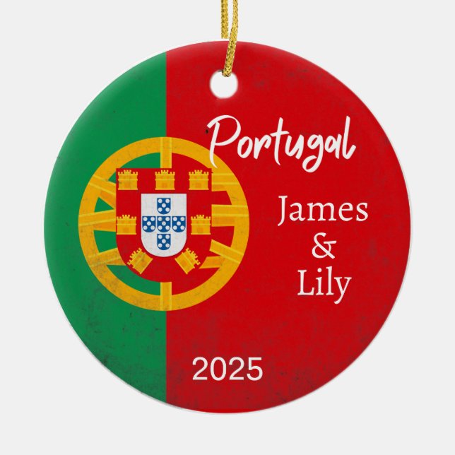 Portugal Flag Ornament, Personalised Portugal Ceramic Ornament (Front)