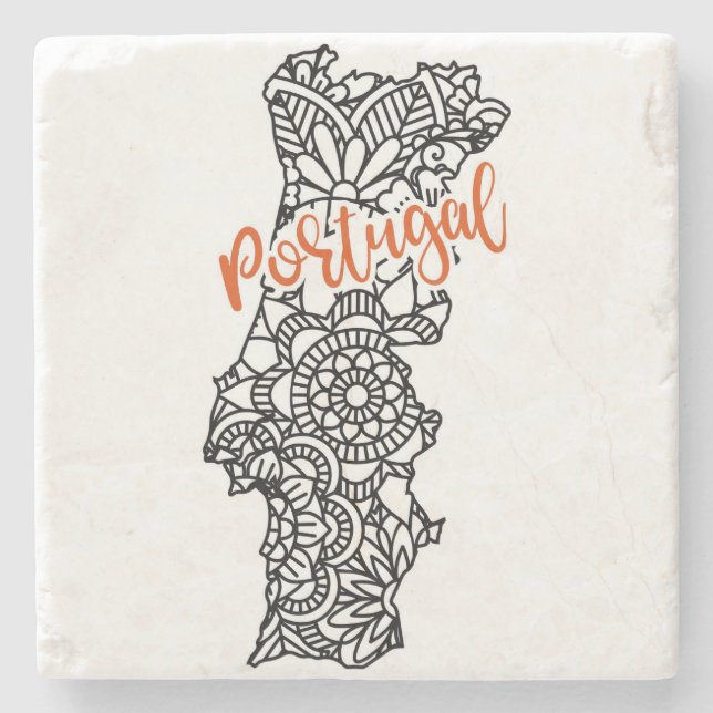 Portugal Floral Mandala Silhouette Stone Coaster (Front)