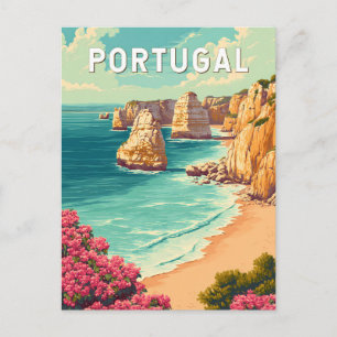Portugal Illustration Travel Art Vintage Postcard