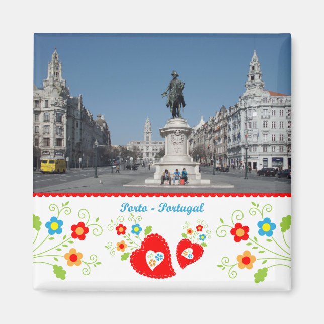 Portugal in photos - Porto city Liberty square Magnet (Front)