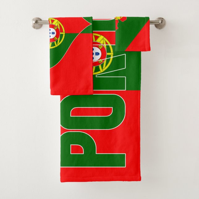 Portugal Inscription Flag Coat of Arms Green Red B Bath Towel Set (Insitu)