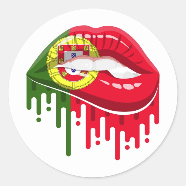 Portugal lips pride root flag classic round sticker (Front)