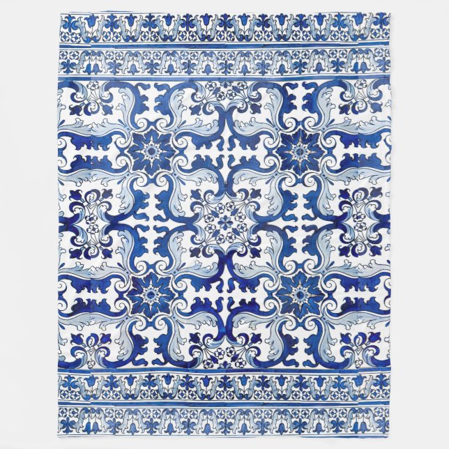 Portugal Lisbon Azulejo Tile Pattern Winter Fleece Blanket (Front)