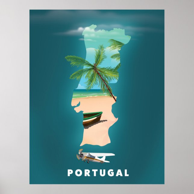 Portugal Map travel poster print. (Front)