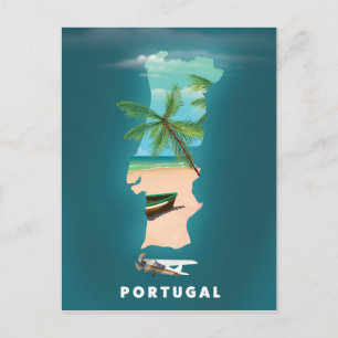 Portugal Map travel poster print. Postcard