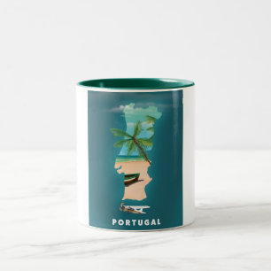 Portugal Map travel poster print. Two-Tone Coffee Mug