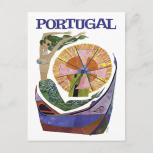 Portugal, mix of tourist attractions, vintage postcard