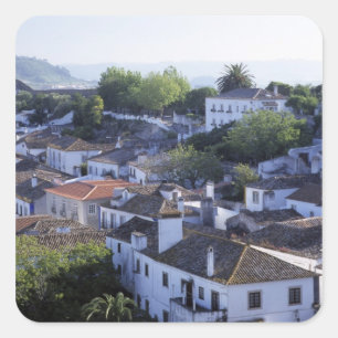 Portugal, Obidos. Elevated view of whitewashed Square Sticker