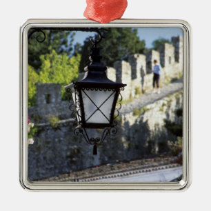Portugal, Obidos. Iron streetlamp and 14th Metal Ornament