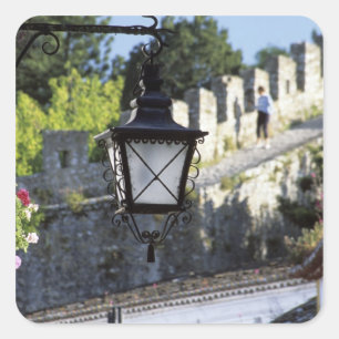 Portugal, Obidos. Iron streetlamp and 14th Square Sticker