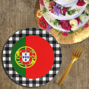 Portugal Plate, buffalo plaid & Portuguese Flag Paper Plate