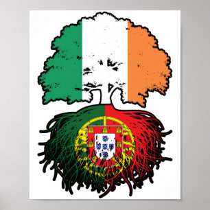 Portugal Portuguese Irish Ireland Tree Roots Flag Poster